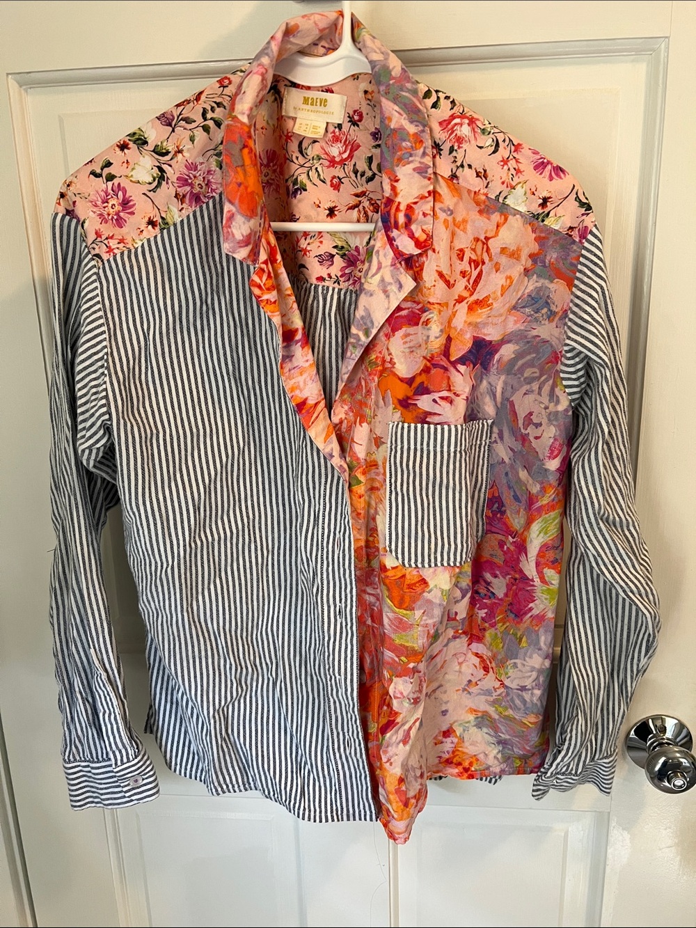 Maeve Anthropologie floral and stripes button down